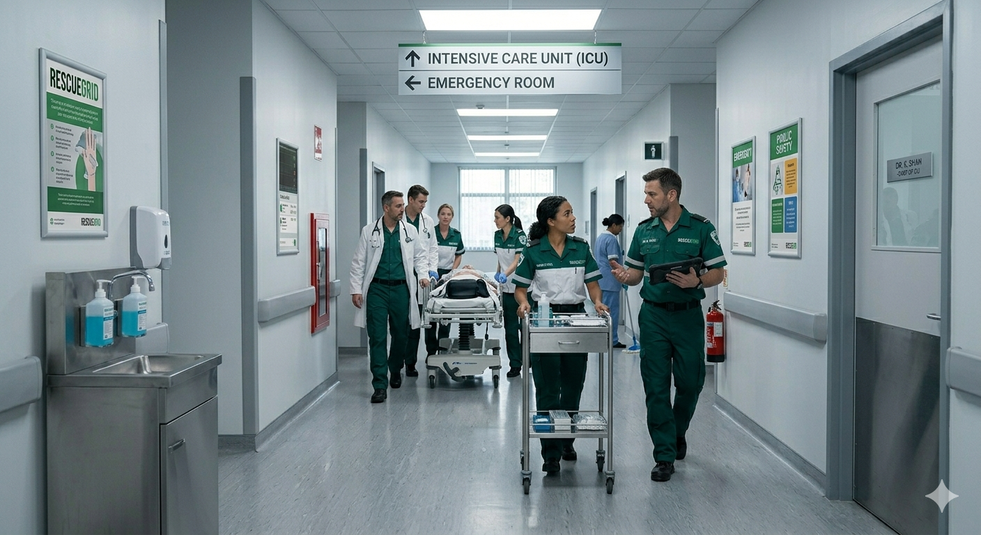 Hospital Corridor with Medical Staff
